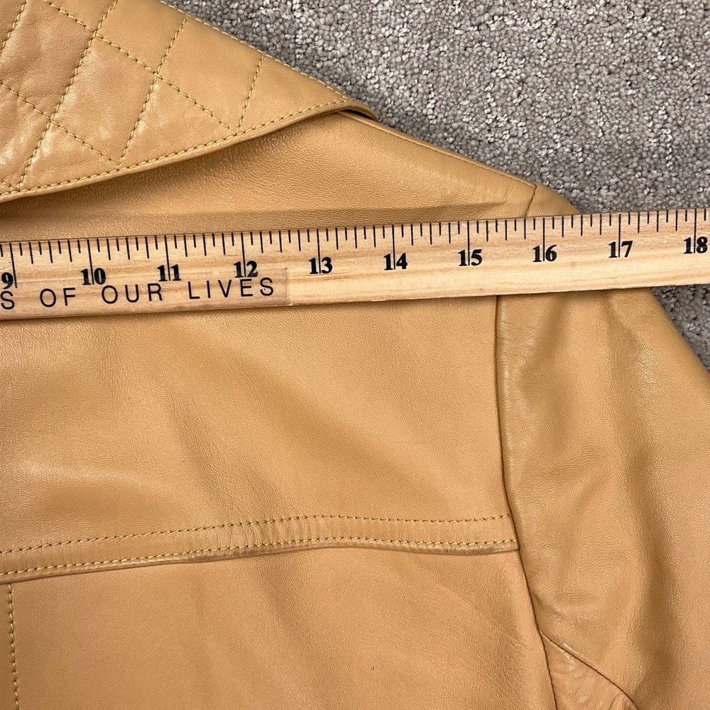 Gropper Leda Spain Coat Women 14 Tan Double Breast Leather Trench Quilt Longline - Picture 11 of 13